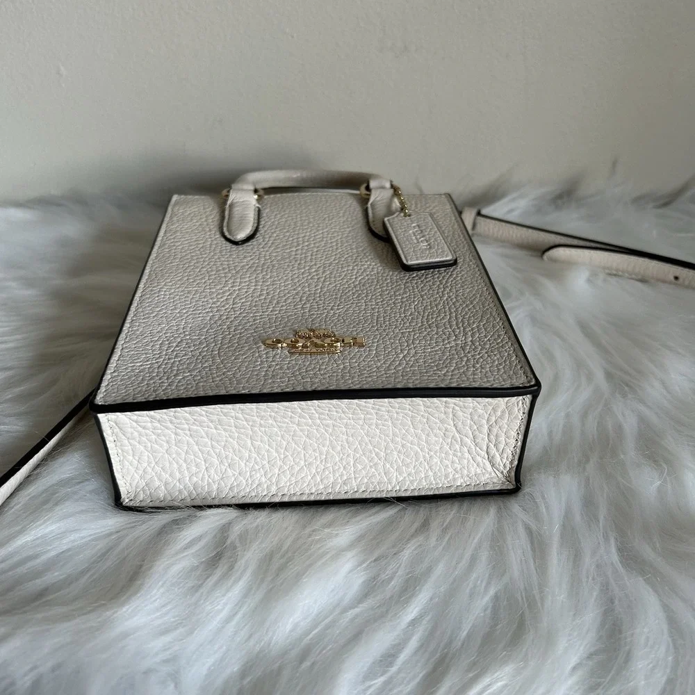 Coach North South Mini Tote Chalk White Pebbled Leather Crossbody Bag Excellent - Picture 4 of 9